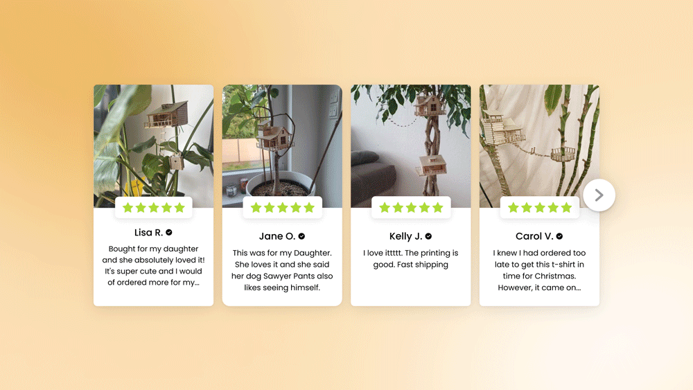 The Loox cards carousels help Shopify merchants to build trust with customers