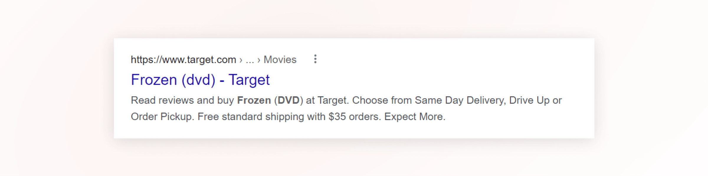 Google search results for a DVD without rich results