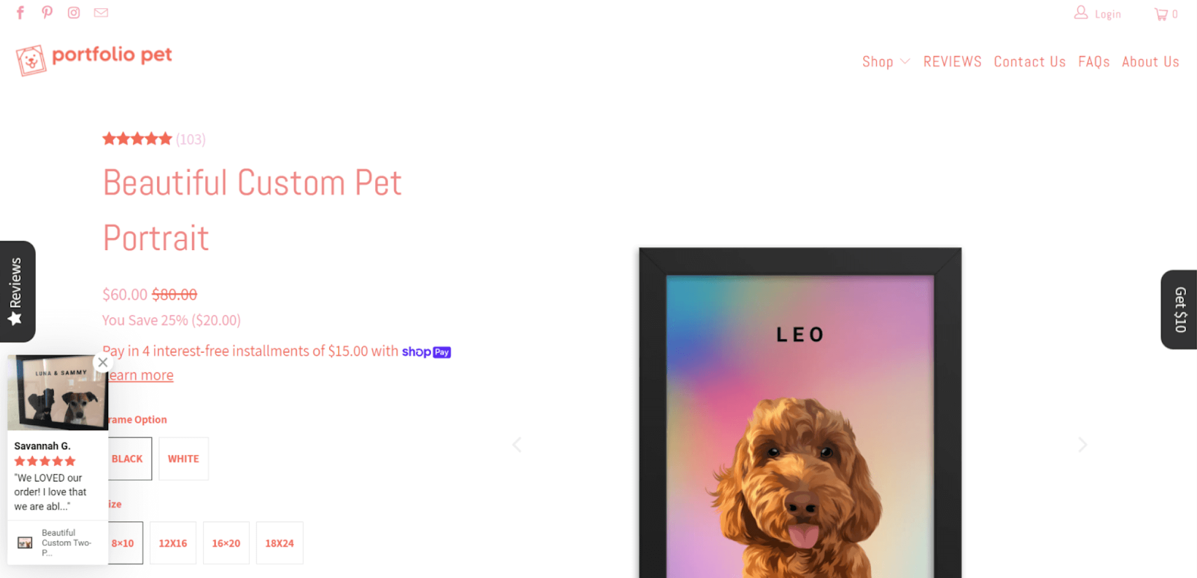 Shopify product page with dozens of variants
