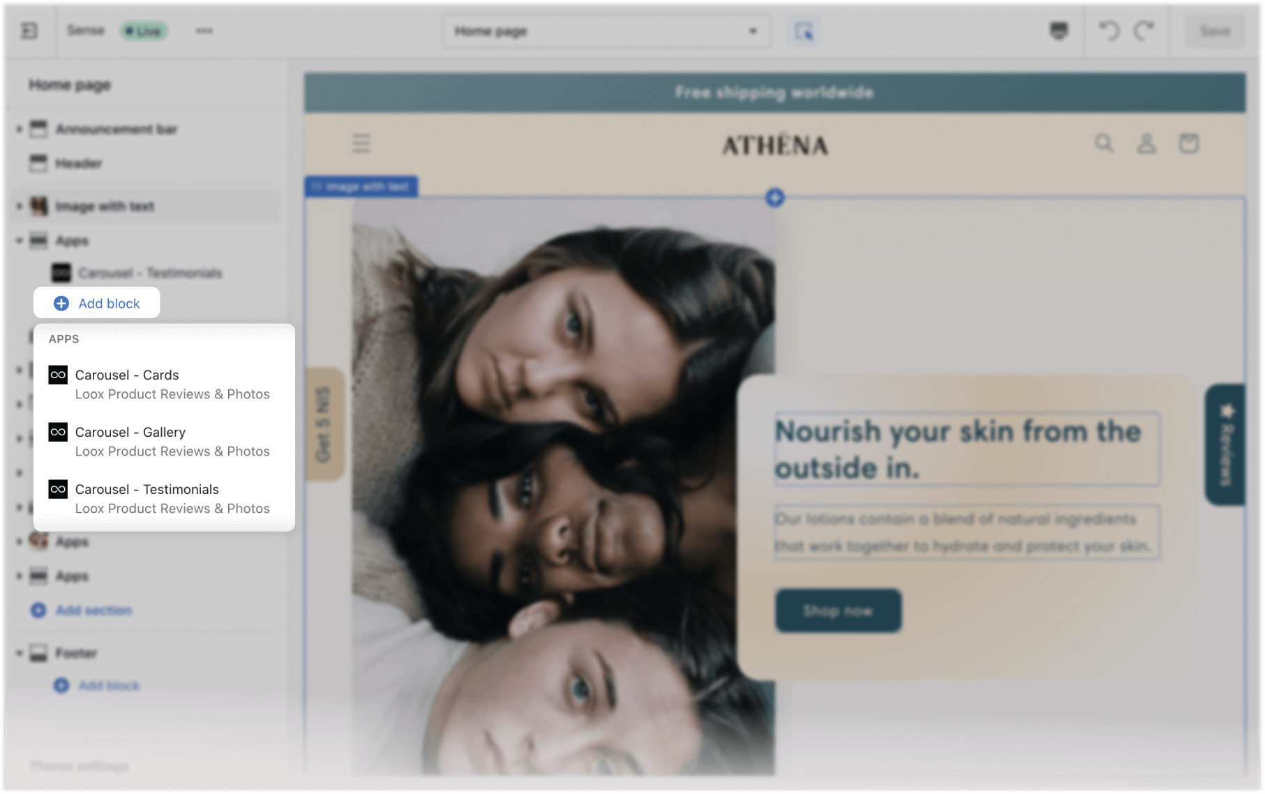Adding the new Loox carousel widgets to a Shopify store is simple